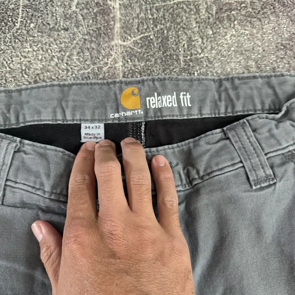 Men's Carhartt Relaxed Straight Rigby Lined Gray Dungaree Work Pants Sz 34 X 32
